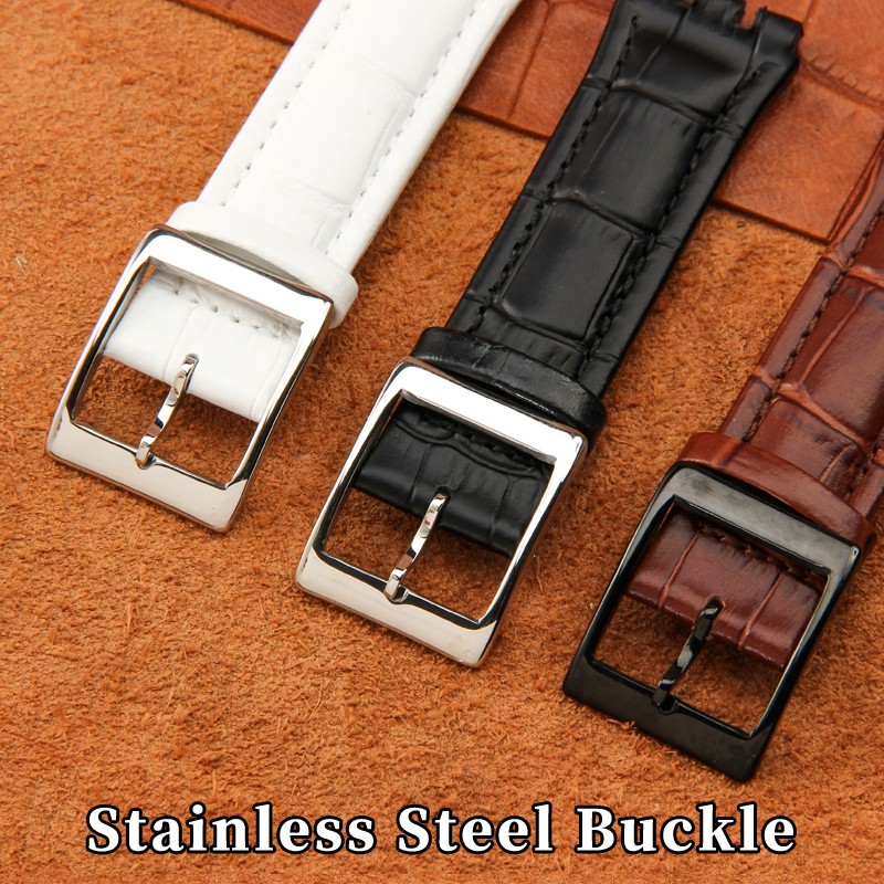 Genuine Leather Watch Strap For Swatch YCS YAS YGS Pin Buckle 17mm 19mm Female Watch Band Blue Red Black Accessories Watchband