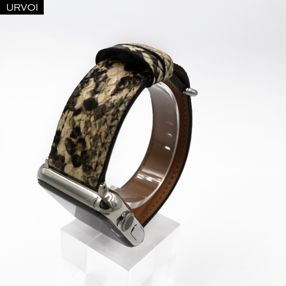 URVOI Leather Strap for Apple Watch Series 7 6 SE 5 4 3 2 1 Strap for iwatch band 41 45mm Microfiber with Python Modern Design