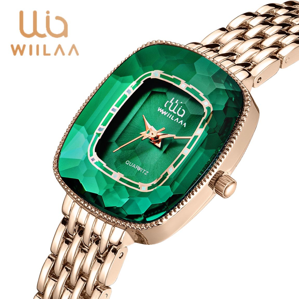 WIILAA 2022 Green Diamond Pattern Luxury Women Quartz Watch Creative Unique Ladies Wrist Watch For Female Clock relogio feminino