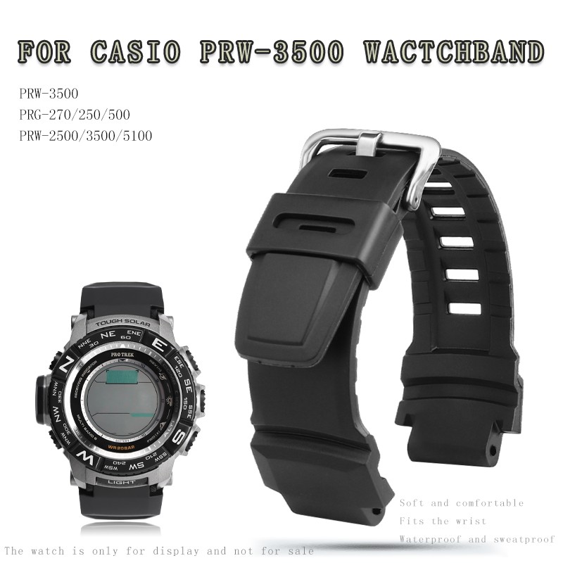 Watches Silicone Rubber Wrist Strap For Casio PROTREK PRG-260/270/550/250 PRW-3500/2500/5100 Replacement Bracelet Black 18mm