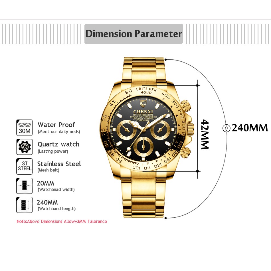 2022 Chenxi Brand Male Full Golden Men's Wrist Watches Clock Luxury Casual Quartz Watch Waterproof Clock Man Relogio Masculino