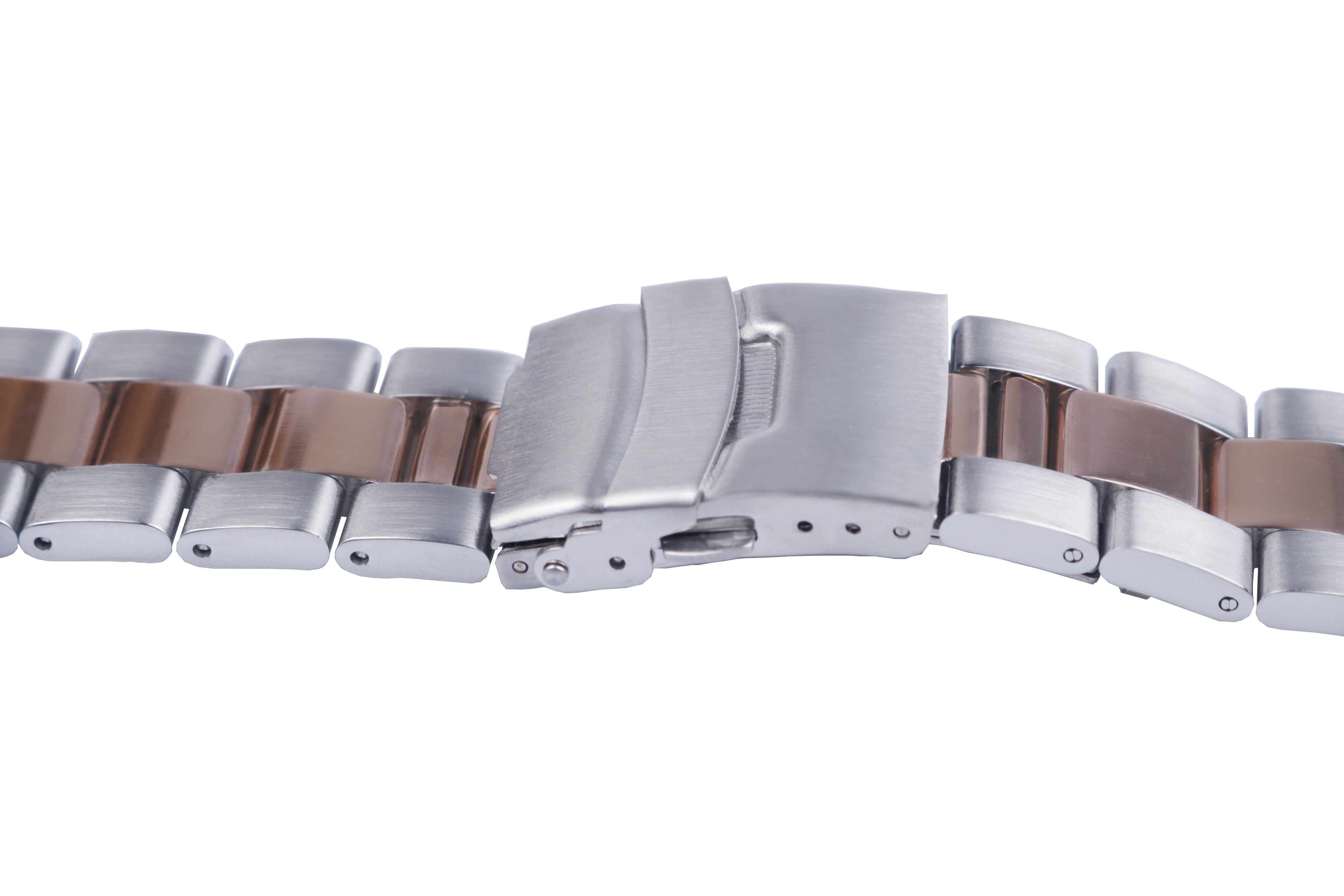 CARLYWET - Metal watch band, 22 mm, medium rose gold, stainless steel, alternative, double push clasp for Seiko