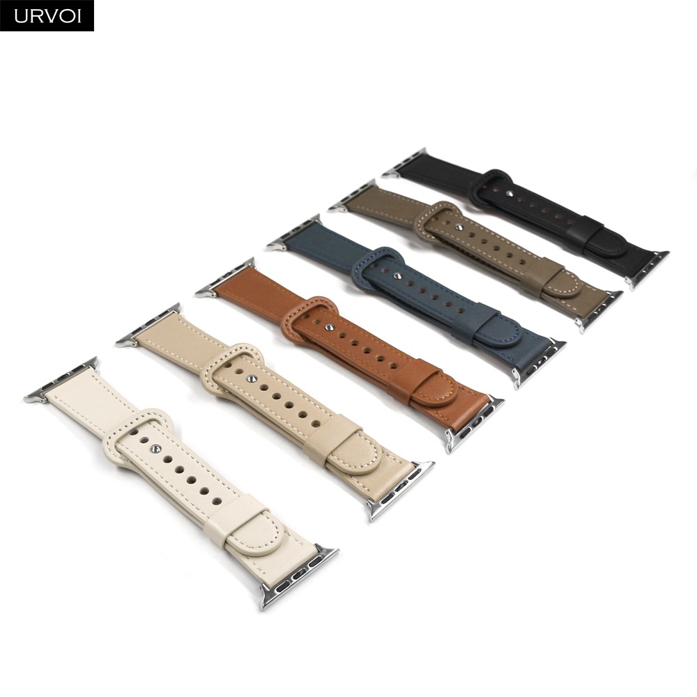 URVOI Strap for Apple Watch Series 7 6 SE 5 4 3 2 1 Sport Band Genuine Leather Pin Buckle for iWatch Modern Single Ring Design