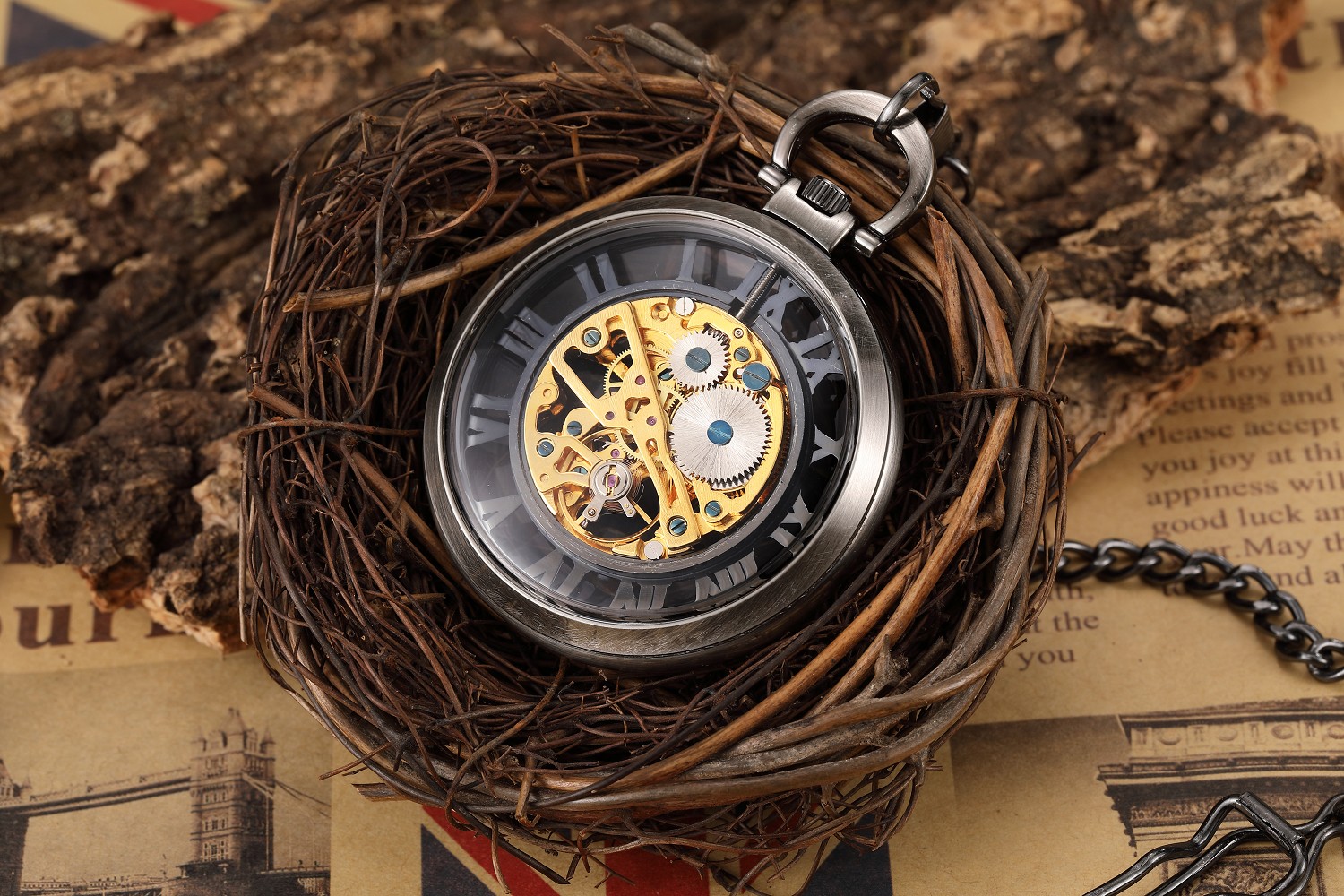 Hand Wind Mechanical Luxury Steampunk Pocket Watch Hollow Men Watches Roman Numeral Clock With Fob Chain With Box Reloj Hombre