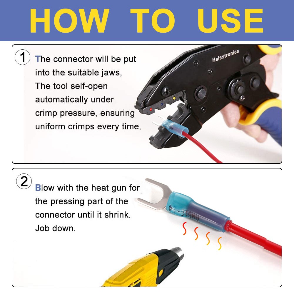 Haisstronica 330pcs #10 Marine Grade Heat Shrink Fork Connectors , 22-10 Gauge Tinned Copper Crimp Connectors Fork Terminals