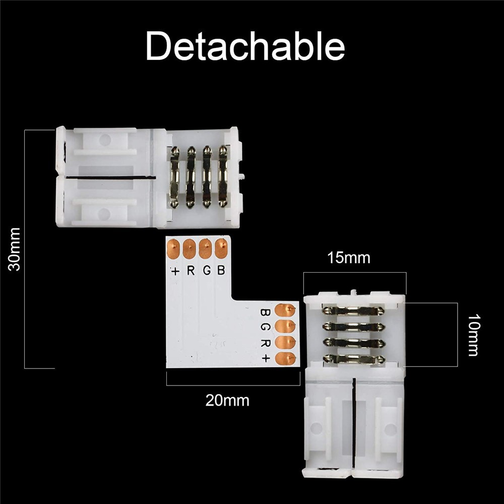 4 Pin 10mm L Shape Led Connector RGB LED Light Strip Connectors 90 Degree Corner Connectors for SMD 3528 5050 2835 Light Bar