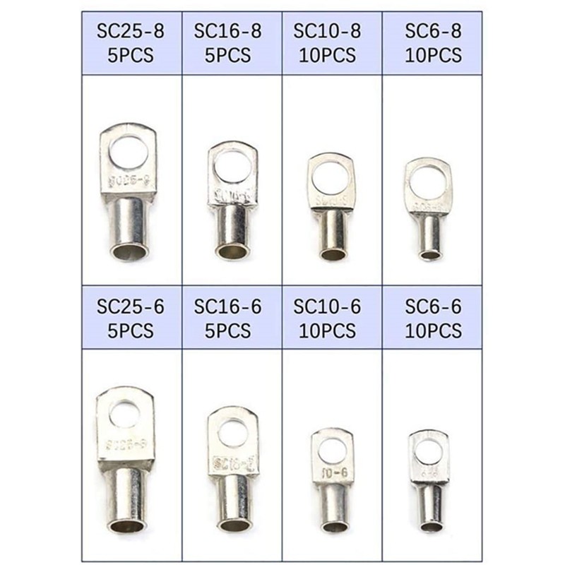 SC Chrome Plated Copper Terminal Kit Car Battery Terminal Ring Insulation Wire Connector Crimped/Welded Cable 60pcs