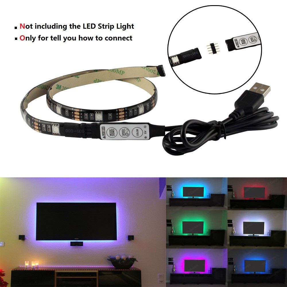 0.5m 1m RGB Controller 5V USB Connector Cable 4 Pin Line Dimmer 3 Keys for 5V 5050 2835 RGB LED Strip Backlighting for TV