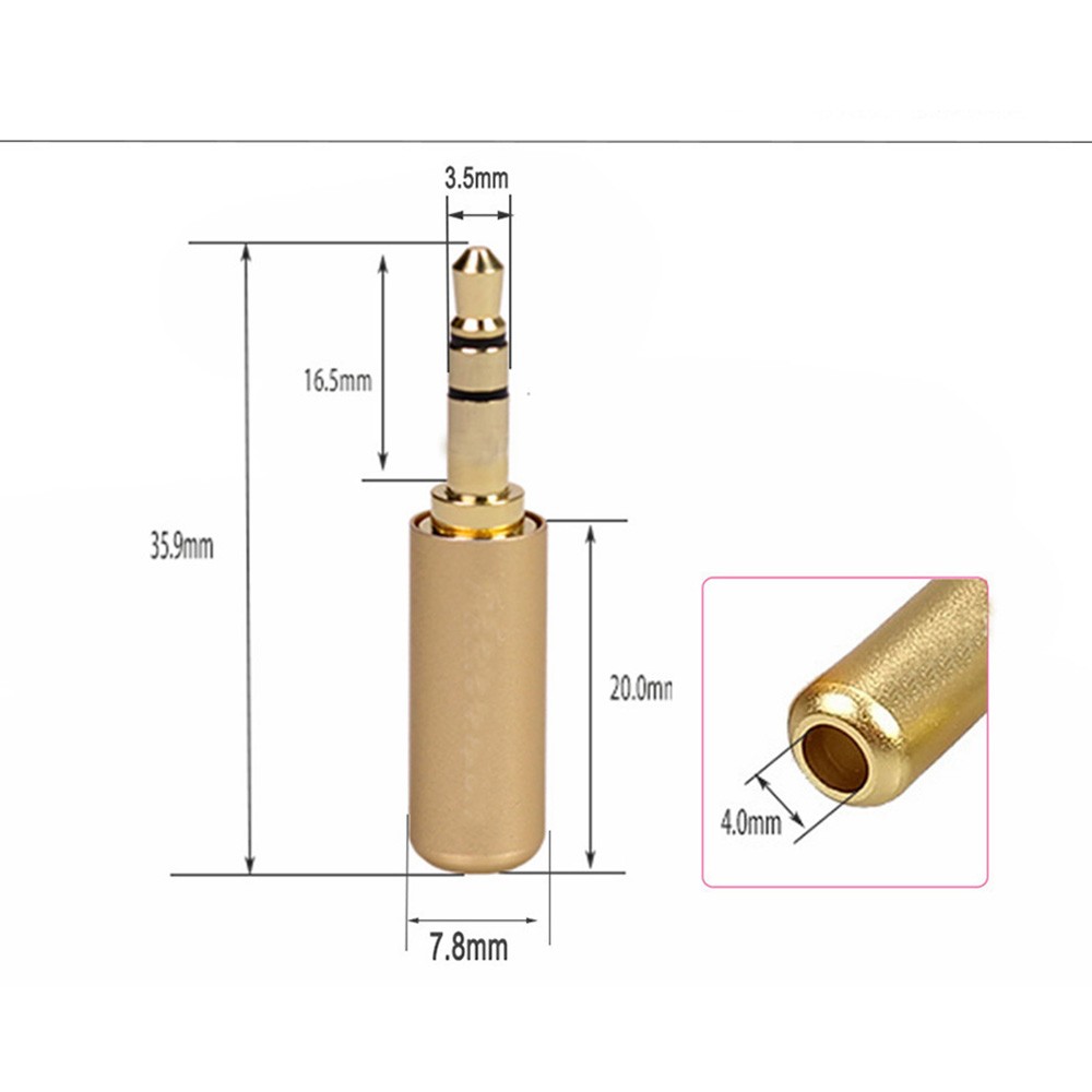 10pcs/lot Stereo 3.5mm Connector With Tail Protection Gold Plated 3 Poles Plug 3.5mm Jack Male Connector Headphone Jack DIY