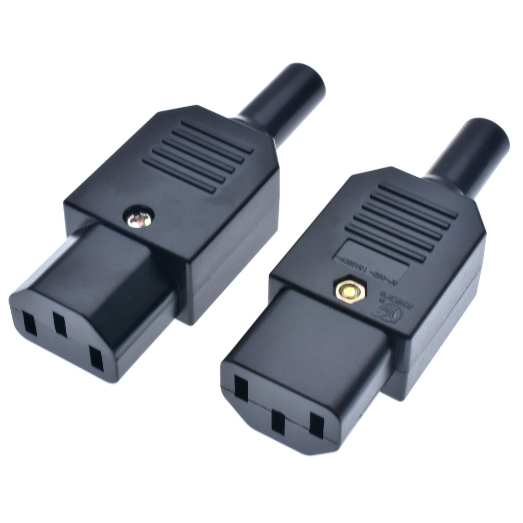 IEC-Socket Straight Cable Connector, 16 A, C13 C14, 250V, 3-Pin Power, Black