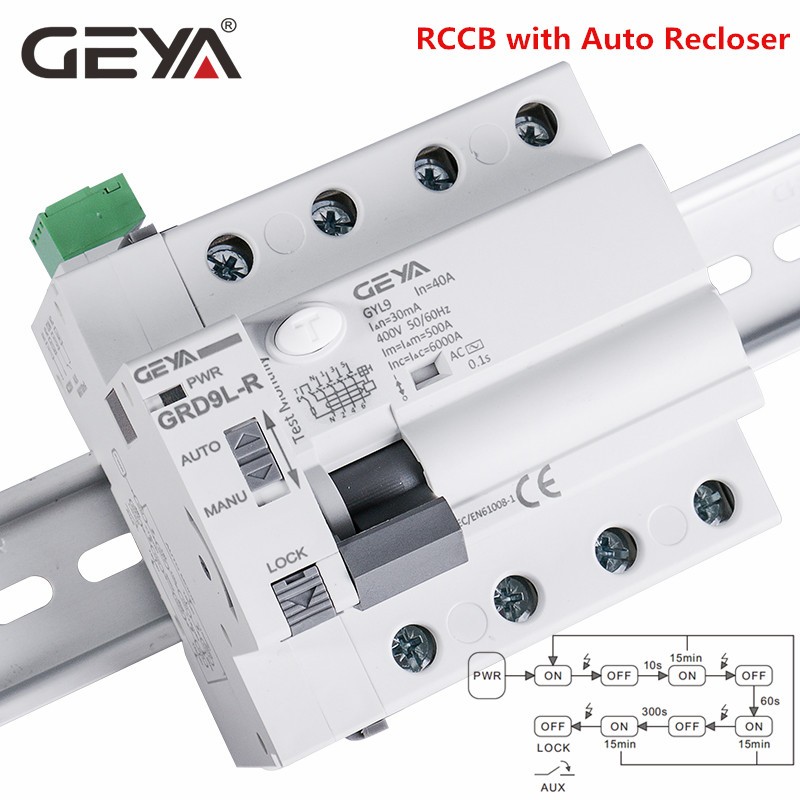 GEYA GRD9L-R RCCB التلقائي الذاتي إعادة جهاز قطاع دارة 2P 40A 30mA 100mA 300mA RCD الذكية قواطع التيار المتناوب