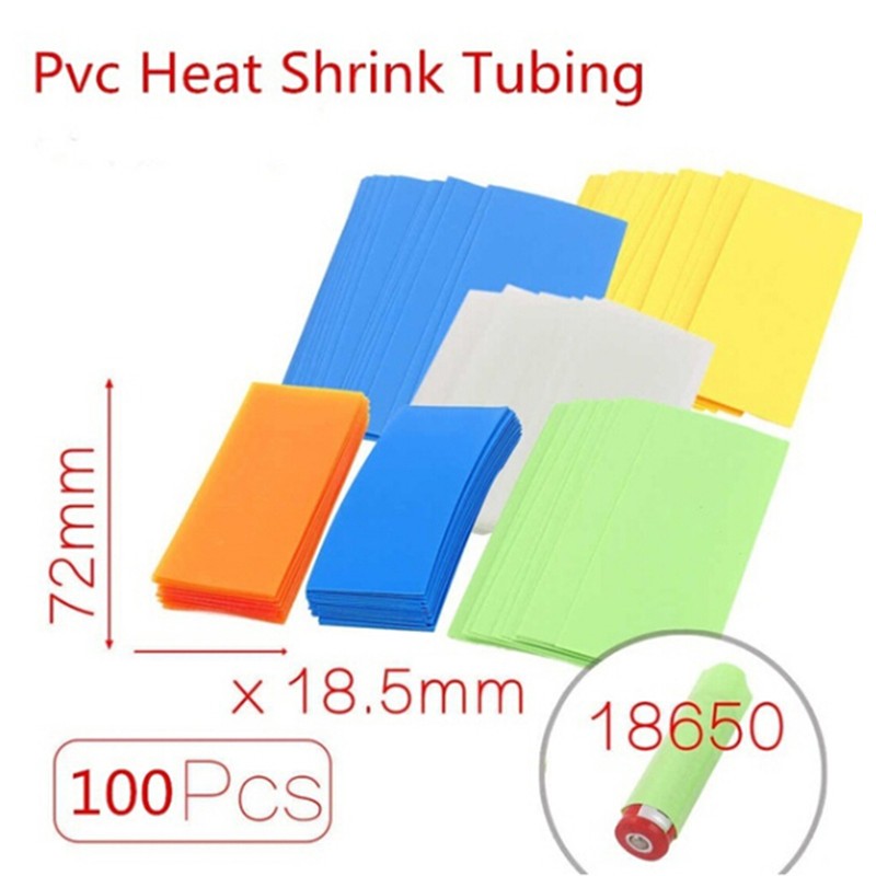 PVC Li-ion Heat Shrink Tubing, 100pcs, 18650 Battery Case, Pre-cut 72 x 18.5mm, Battery Cover