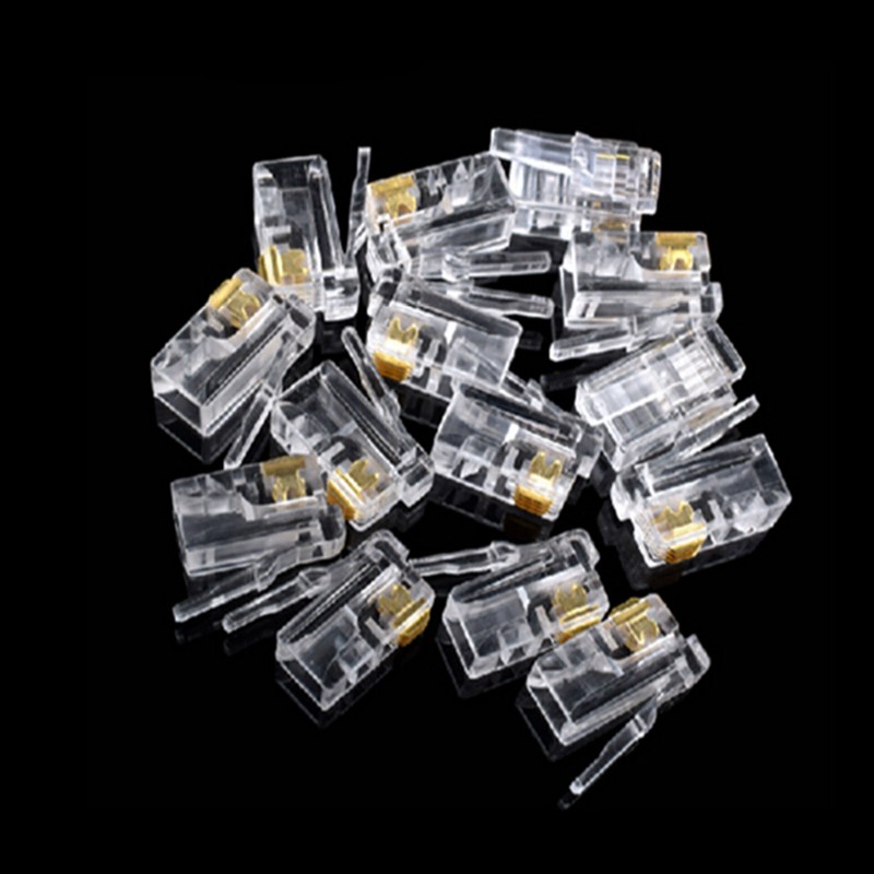 100pcs/lot RJ11 4P4C New Crystal Head Modular Plug Gold Plated Network Connector Wholesale