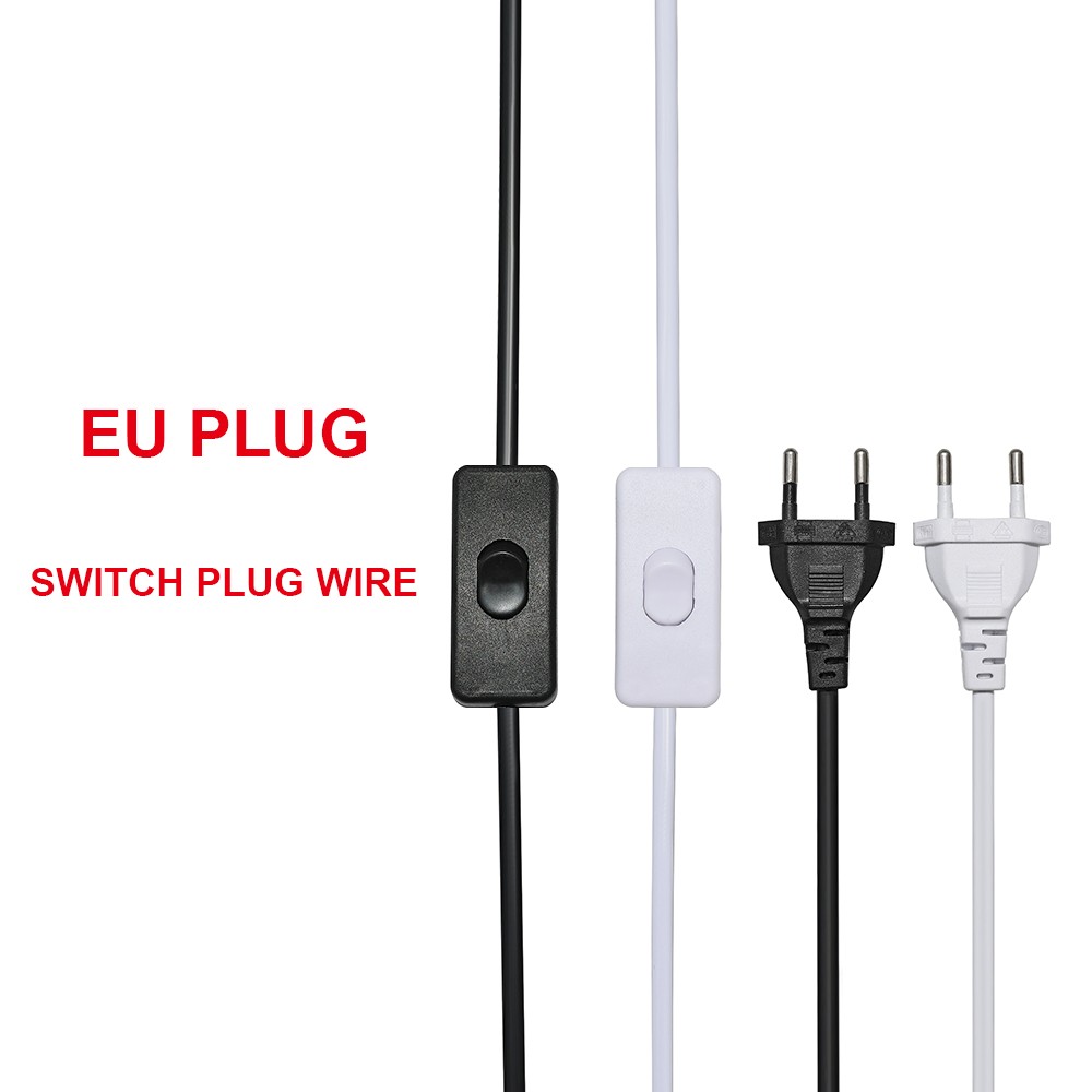 High Quality Power Cord 2.4m Switch Plug Cord Two Pin Plug Cable Extension Cord American Adapter Black and White LED Light Cord