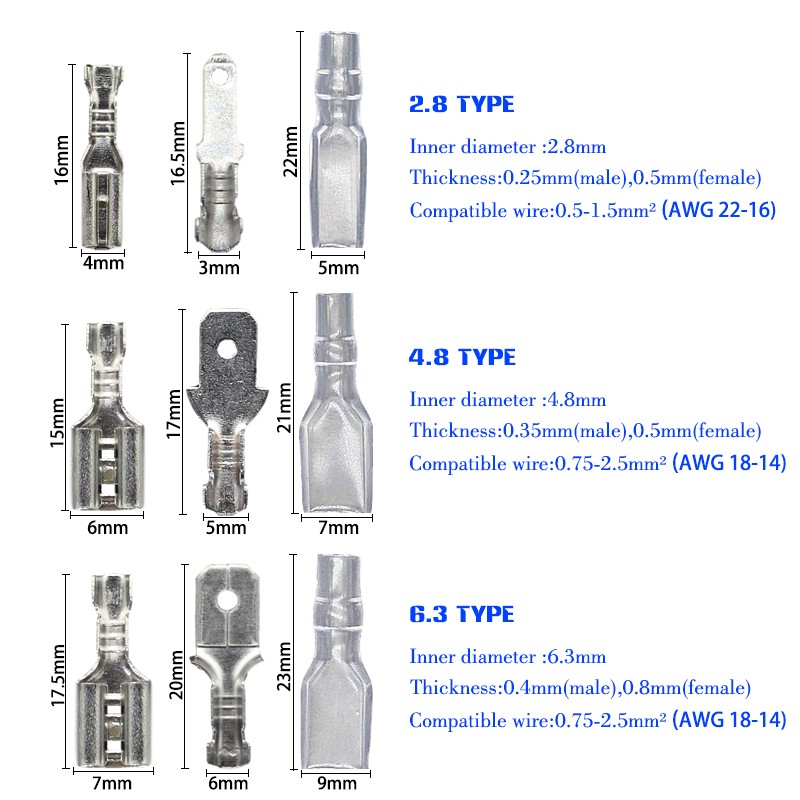 270/135/120pcs 2.8/4.8/6.3mm Insulated Crimp Terminals Seal Electrical Wire Connectors Crimp Terminal Connector Assortment Kit