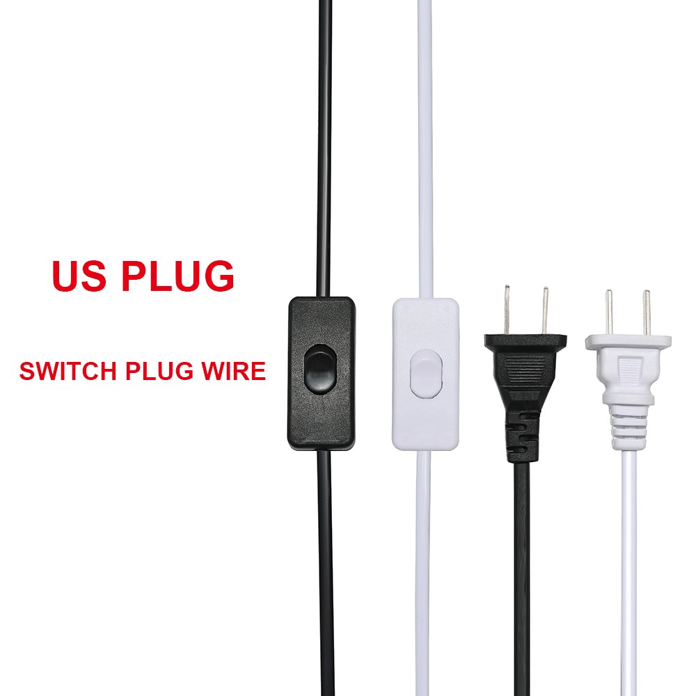 High Quality AC Power Cord 2.4M Switch Plug Cord Two Pin EU US Plug Cable Extension Cord Black and White LED Light Cord