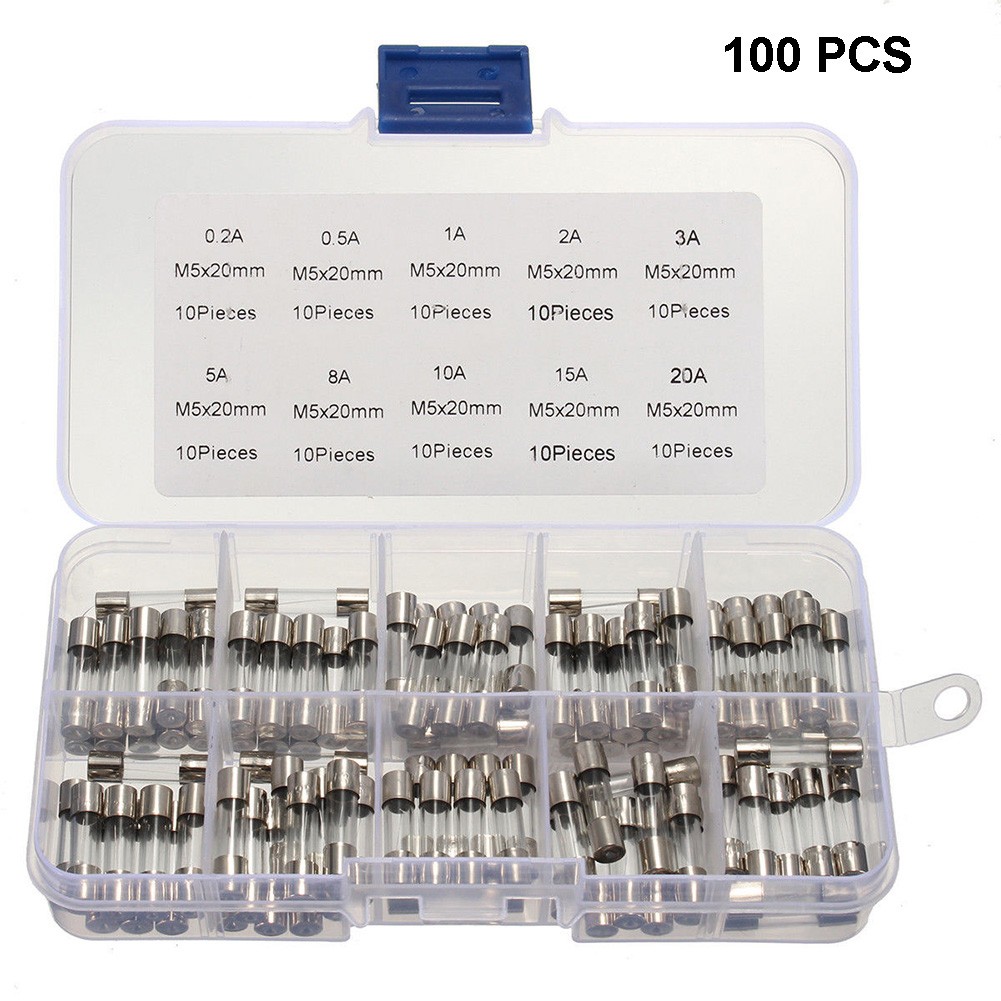 100pcs DIY Fast Replacement With Box Portable Quick Blow Accessories Durable 5x20mm Glass Tube Assorted Fuse