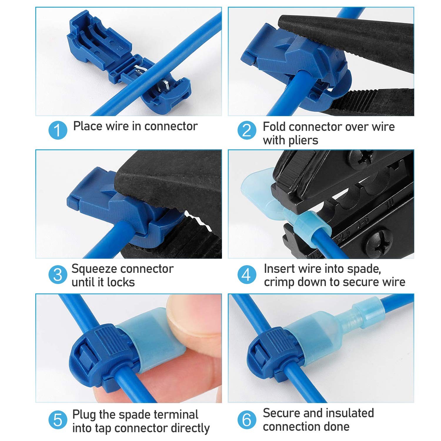 SUOSOK T Tap Fast Electrical Cable Connectors, Snap Splice Lock Wire Terminal Crimp Wire Connector Electrical Connector Waterproof