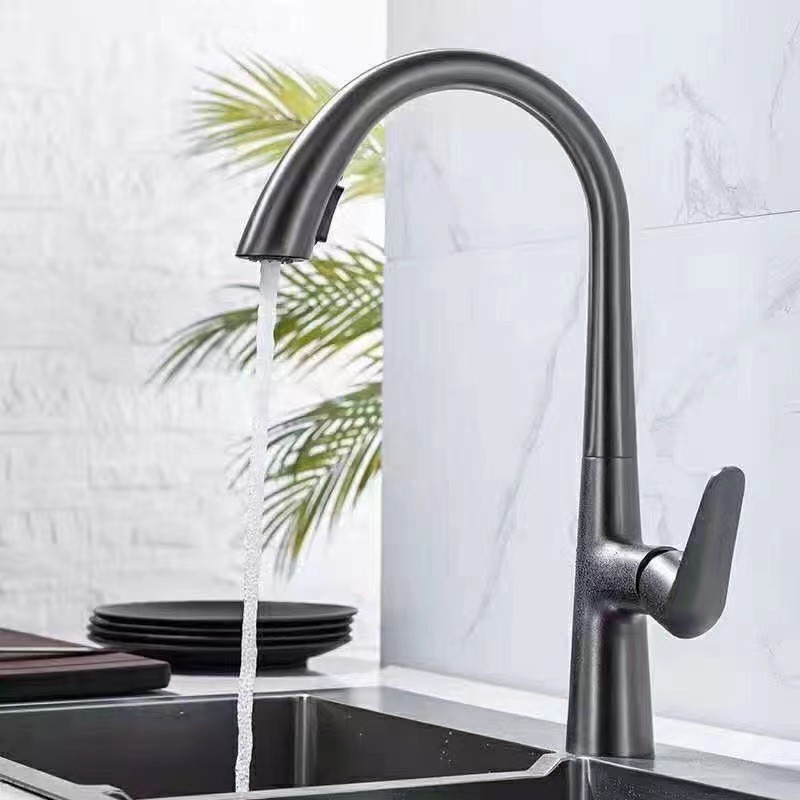 Stainless Steel Pull Out Faucet Hot and Cold Double Tube Rotate Wash Basin Faucet Telescopic Pull Down Kitchen Faucet