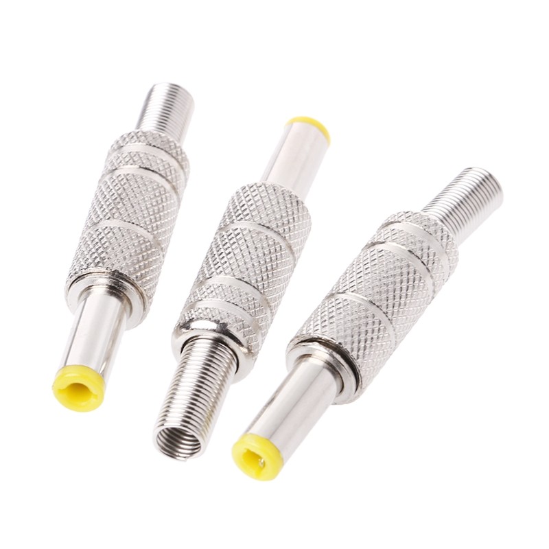 5pcs 5.5 x 2.5mm/5.5 x 2.1mm DC Power Jack Male Plug Metal Connector Adapter with Yellow Head