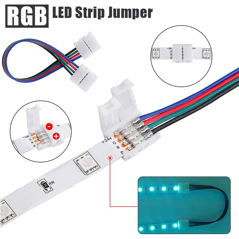 101pcs 4 Pin 10mm Connector Terminal Splice L T I Shape for RGB 5050 LED Strip Jumper Wire Connector Adapter Accessories Kit