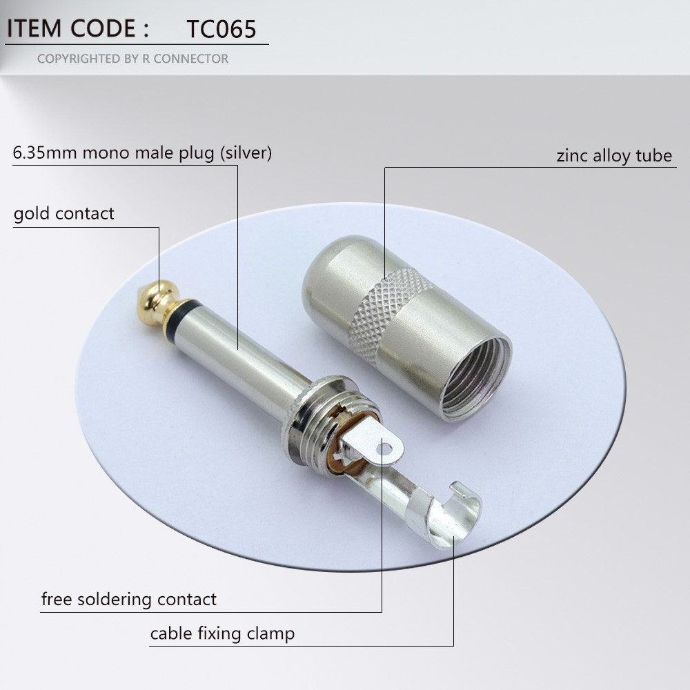 10pcs/lot 1/4 inch plug jack 6.35mm mono male connector gold-plated guitar effects pedal microphone connector