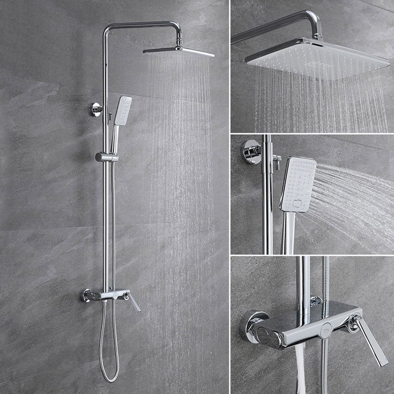 Black Shower Set With Brass Button Rose Gold Bathroom Hot And Cold Wall Mounted Surface Mount Shower Set MK5645