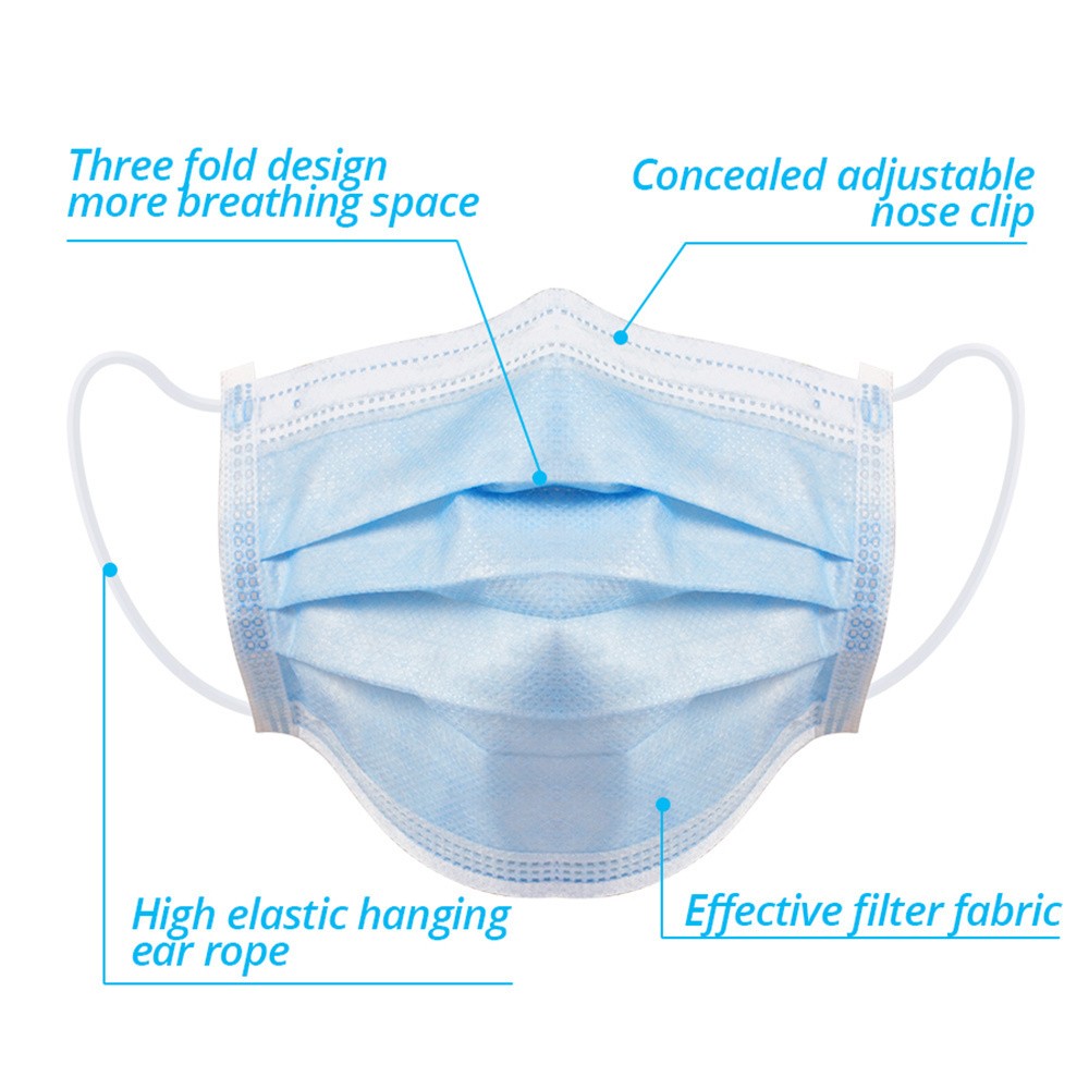 10-600pcs Disposable Masks Blue Mascarillas quiurgicas homology adas Mouth Face Mask Adult Blue 3 Layers Non-woven Filter Masque