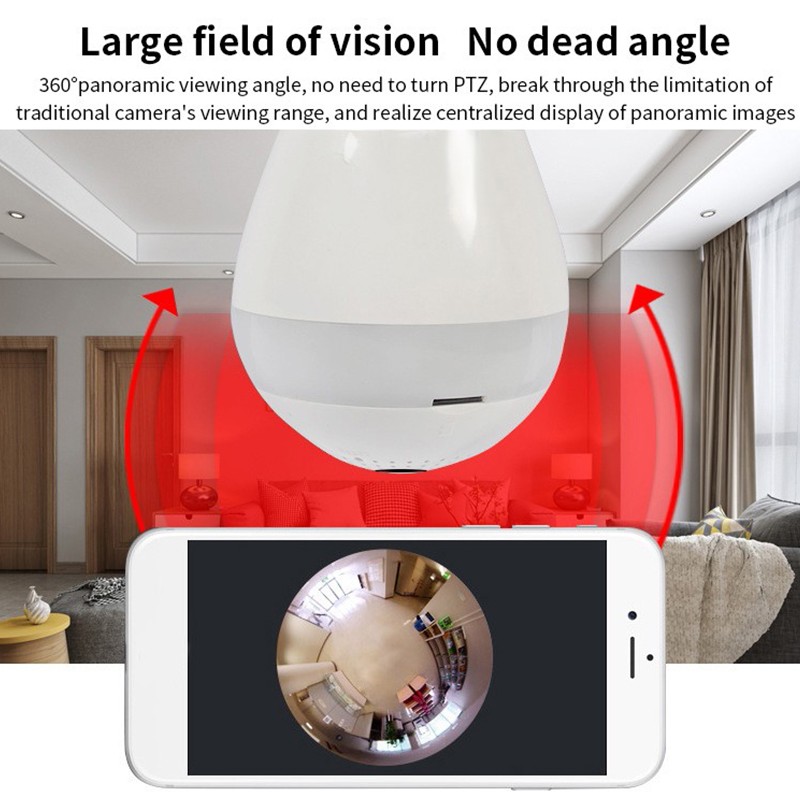 360 Degree Panoramic Camera Fisheye HD Lamp Bulb Camera Wifi Home Security Video Surveillance Wireless IP Camera App Remote View