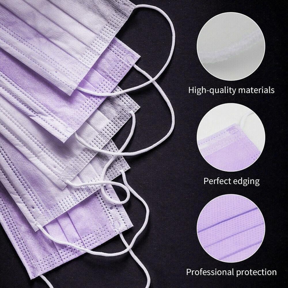 Disposable Mouth Mask 10-200pcs Purple Face Mask Anti-Dust 3 Ply Safety Protection Film Mascarillas Breathable Fashion Facemask