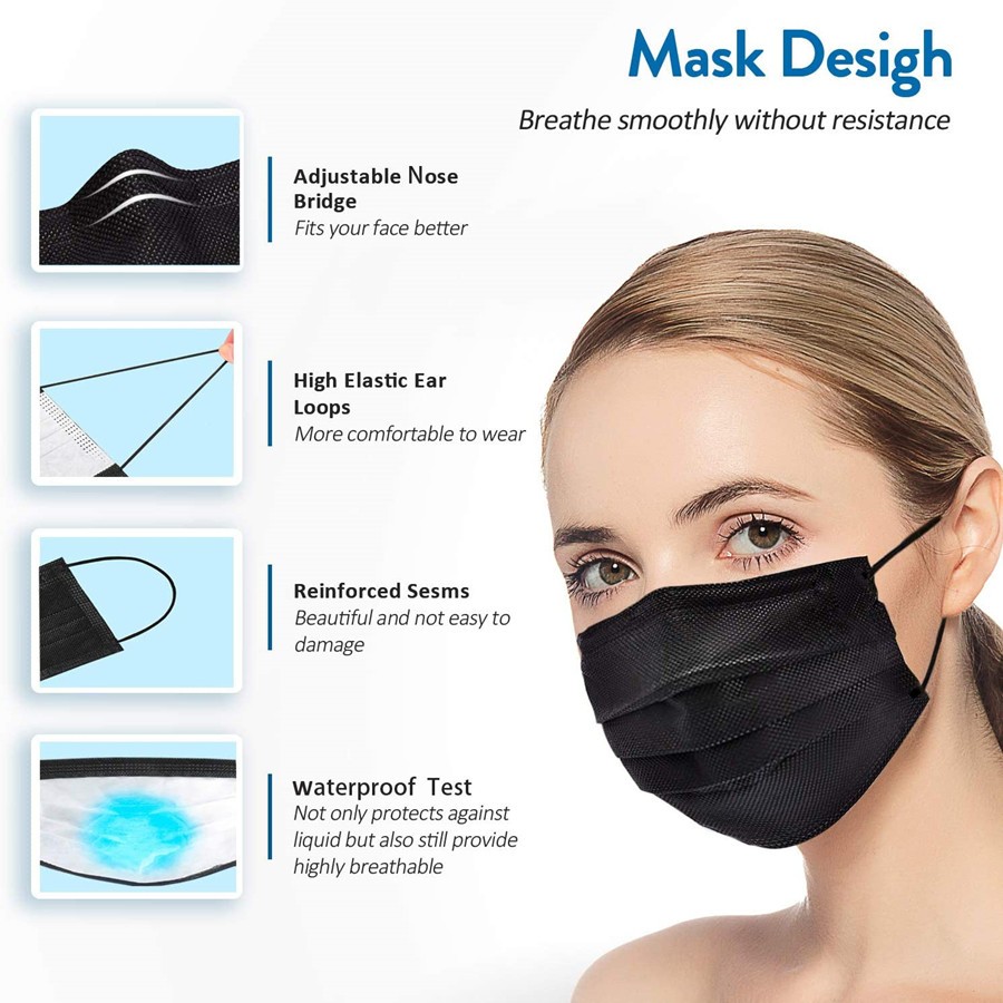 10-500pcs Black Mask Disposable Mascarillas quiurgicas Negras 3 Ply Protective Face Mask Mascherine cherurgiche Masque Noir