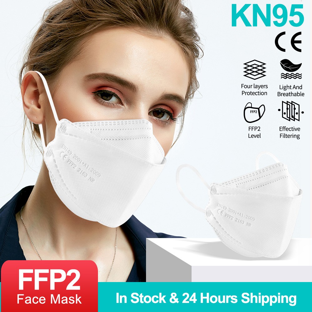 قناع سمك كوري أبيض للكبار KN95 Mascarillas 4 طبقات FFP2 Mascarilla FPP2 homology ada واقي الوجه ffp2fan CE Masque FFPP2