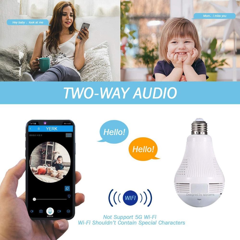 Panoramic Light Bulb Mini Camera HD 960P 360 Degree Fisheye WiFi Wireless CCTV LED Hidden Light Lamp IP P2P Home Security Cam