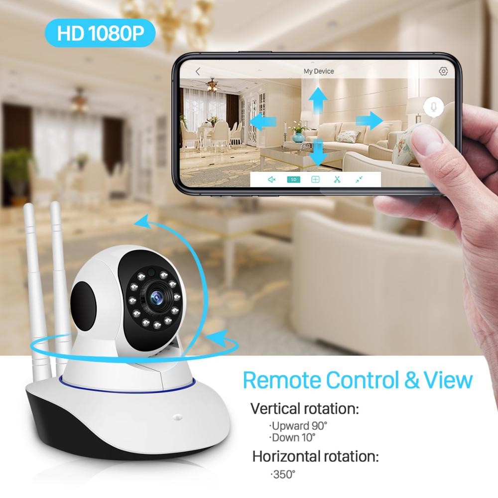 BESDER 3MP Dual Antanne Wireless IP Camera Smart WiFi IP Camera 360 Degree Home Panoramic Night Vision Webcam Cam