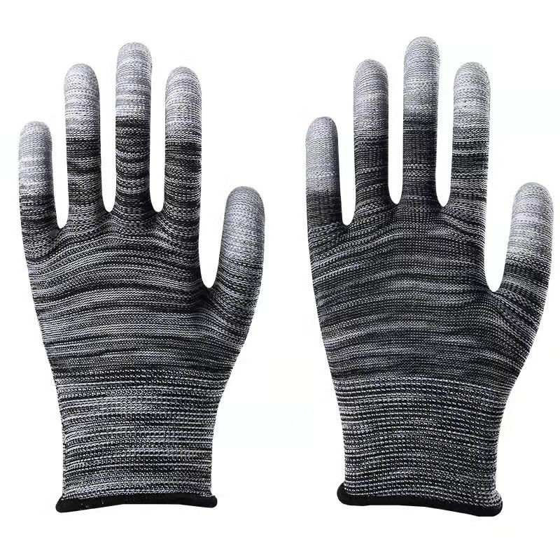 12 Pairs Anti-Static Cotton Work Gloves Thin Wear-Resistant Professional Mesh Construction Gloves PU Coated Anti-Slip Construction Gloves Woodworking Household Ladies Black