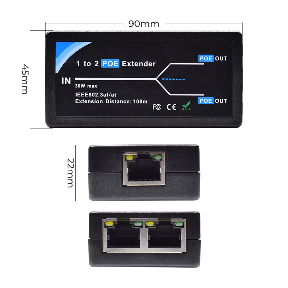 2 port POE extender port transmission extender IEEE802.3af max extend 120m transmission poe extender for ip camera transmission