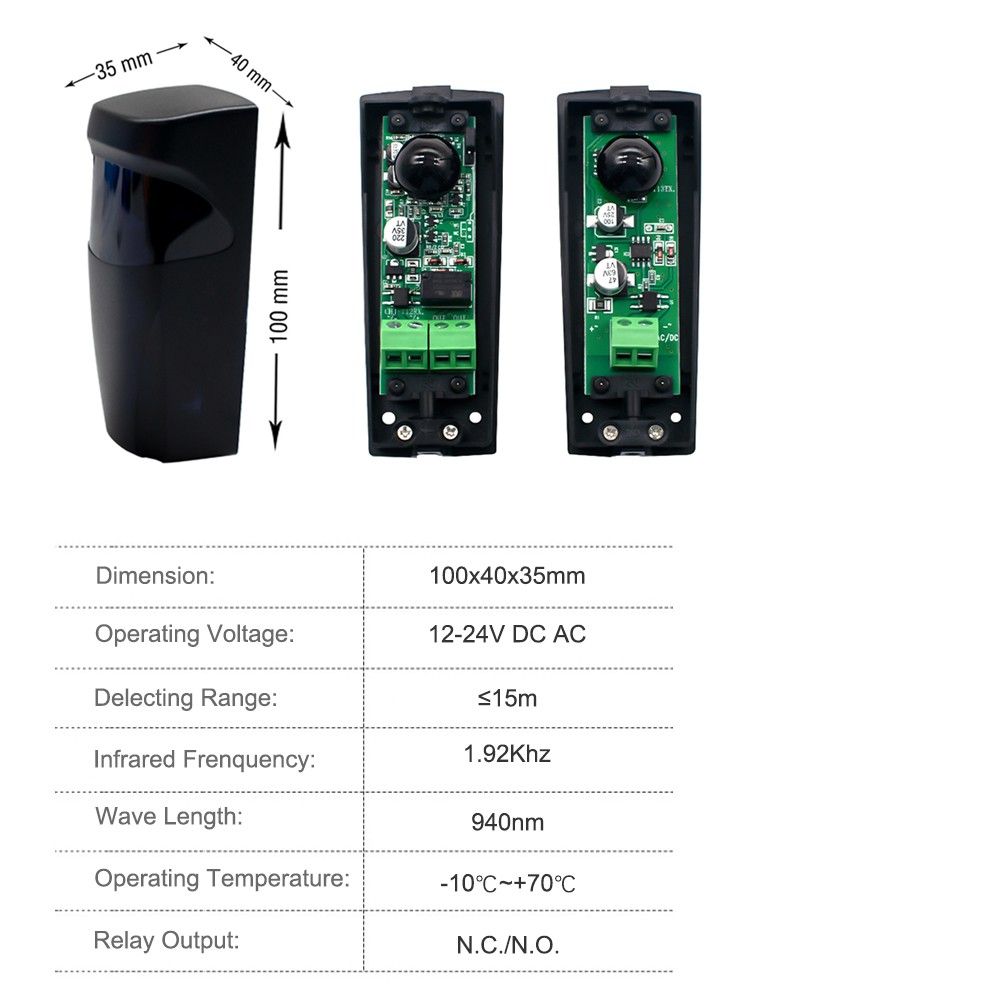 التيار المتناوب/تيار مستمر 12 إلى 24 فولت بوابة الآلي آمنة الأشعة تحت الحمراء كاشف حساس/سوينغ/انزلاق/بوابة جراج/سلامة الباب الخلايا الضوئية بالأشعة تحت الحمراء