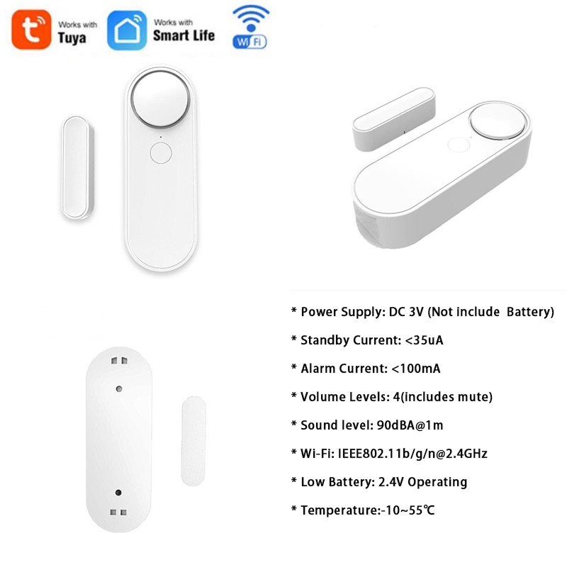 Smart Home Door Switch Magnetic Sensor Window Detector Compatible with Alexa Tuya APP Remote Control and Alerts