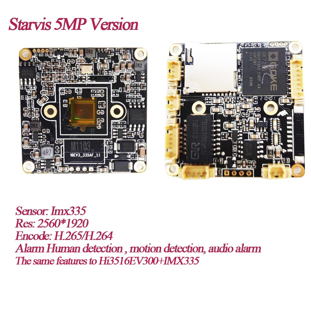 H.265 8MP 4K Starlight Wireless IP Camera Module, 5MP Human Detection WiFi Network Camera Board Two Way Audio TF Card RTSP