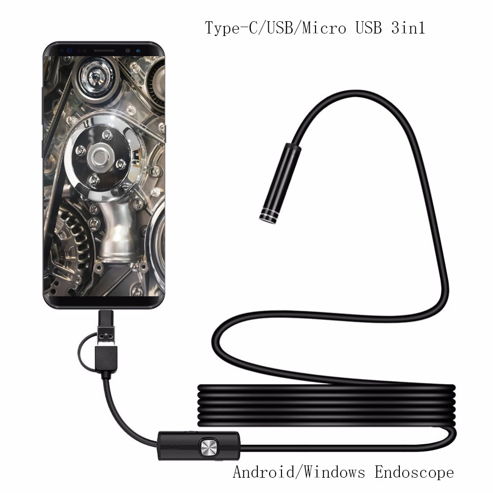 1600 x 1200 USB C Endoscope Camera Waterproof 8mm Lens With White Light 5M Hard Cable Type C Endoscope For Android Windows