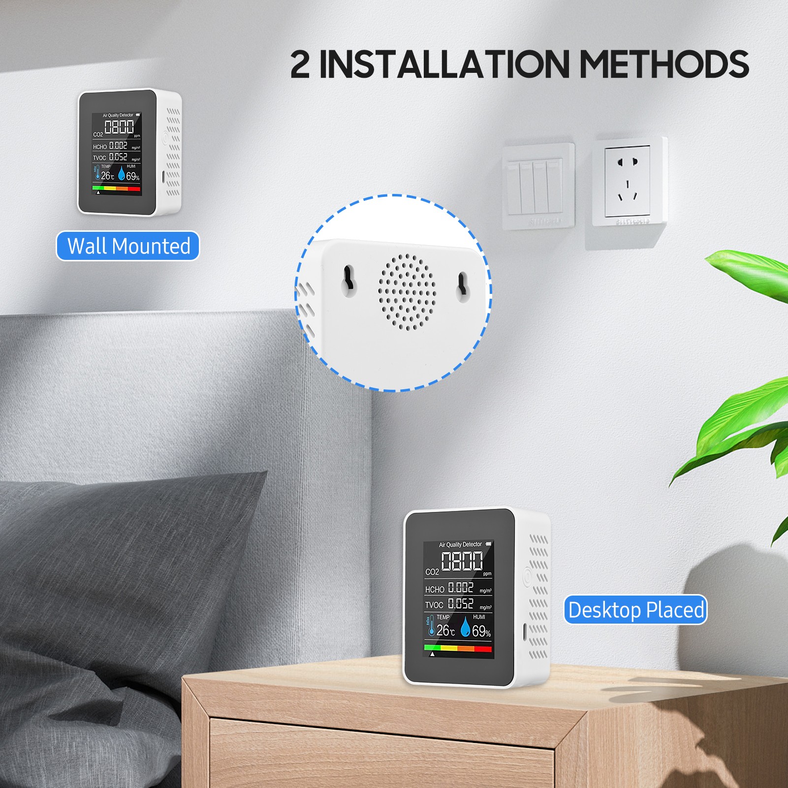 5 In 1 Formaldehyde Hcho Tvoc Tester Co2 Sensor Air Quality Monitor Indoor Detector