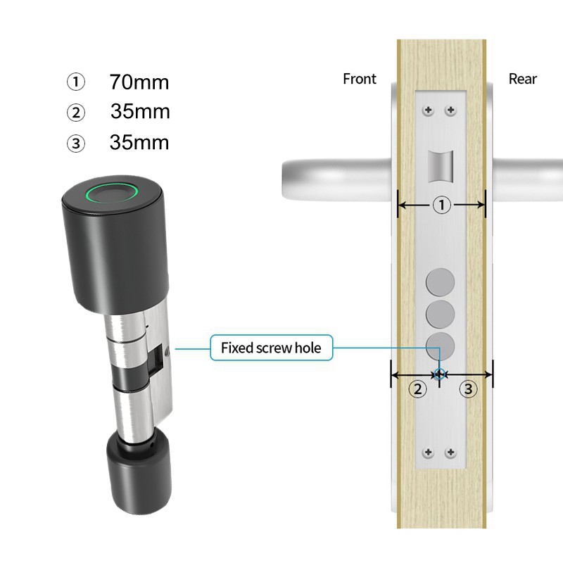 2022 Tuya Bluetooth Fingerprint Door Lock Biometric Fingerprint Lock Cylinder 70mm APP Control DIY Smart Door Lock EU Lock