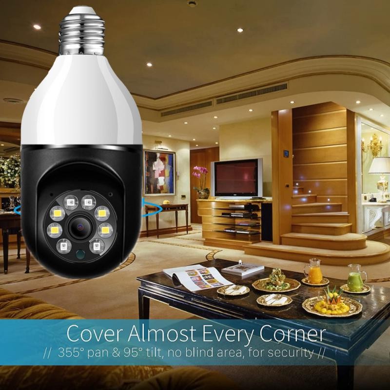 E27 200W Bulb Surveillance Camera Night Vision Full Color Automatic Human Tracking Zoom Indoor WiFi Security Screen Camera