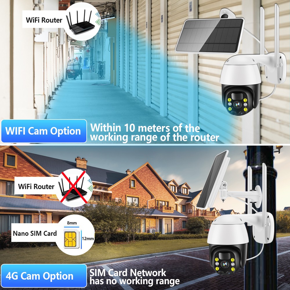 PTZ WIFI 1080P Outdoor Security Camera 4G SIM Card With Solar Panel PIR Detection Color Night Vision