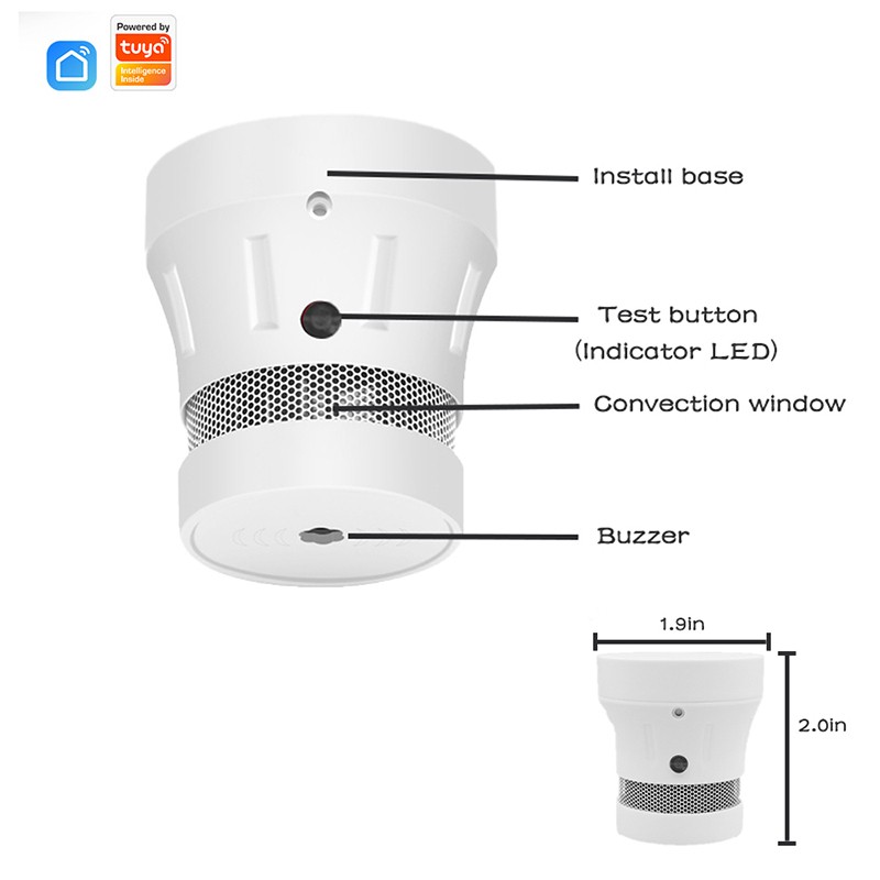 Tuya Smart Smoke Detector Operate Alone Built-in 75dB Siren Sound Standalone Warning Alarm Fire Protection Sensor Zigbee Or WiFi