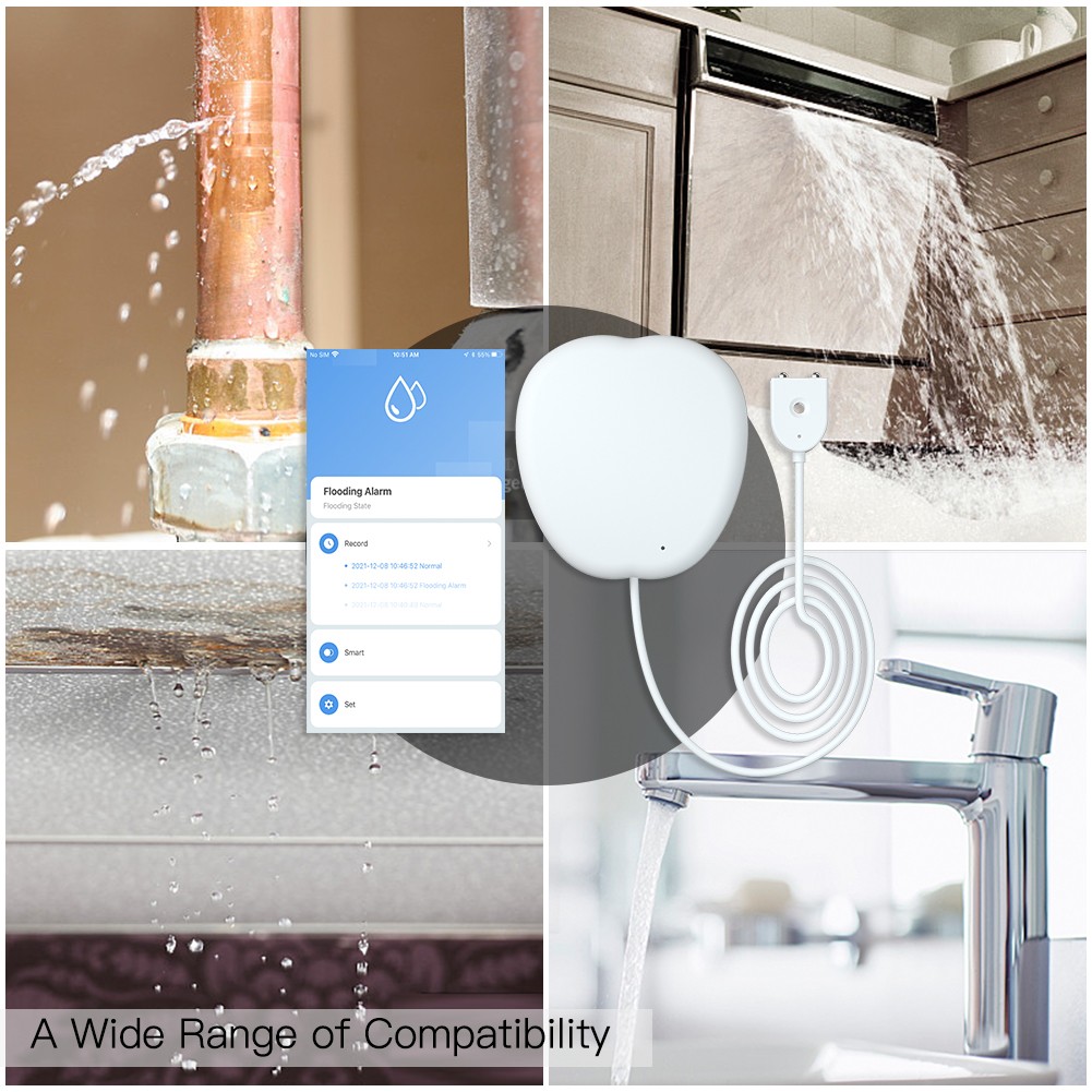 Tuya WiFi Smart Water Leak Sensor Water Leak Sensor Detector Flood Alert Bypass Waterproof APP Remote Control Home Security