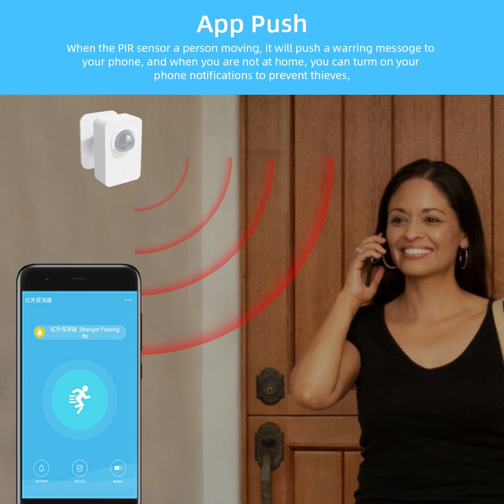 مستشعر حركة واي فاي PIR من Tuya لعام 2022 كاشف ذكي لاسلكي صغير للمنزل مستشعر حركة بشري بالأشعة تحت الحمراء يعمل بالبطارية إنذار أمني