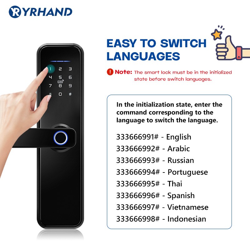 2022 Tuya Eight Language Fingerprint Lock, Security Smart Smart Lock With WiFi APP Password Unlock, Electronic Door Lock