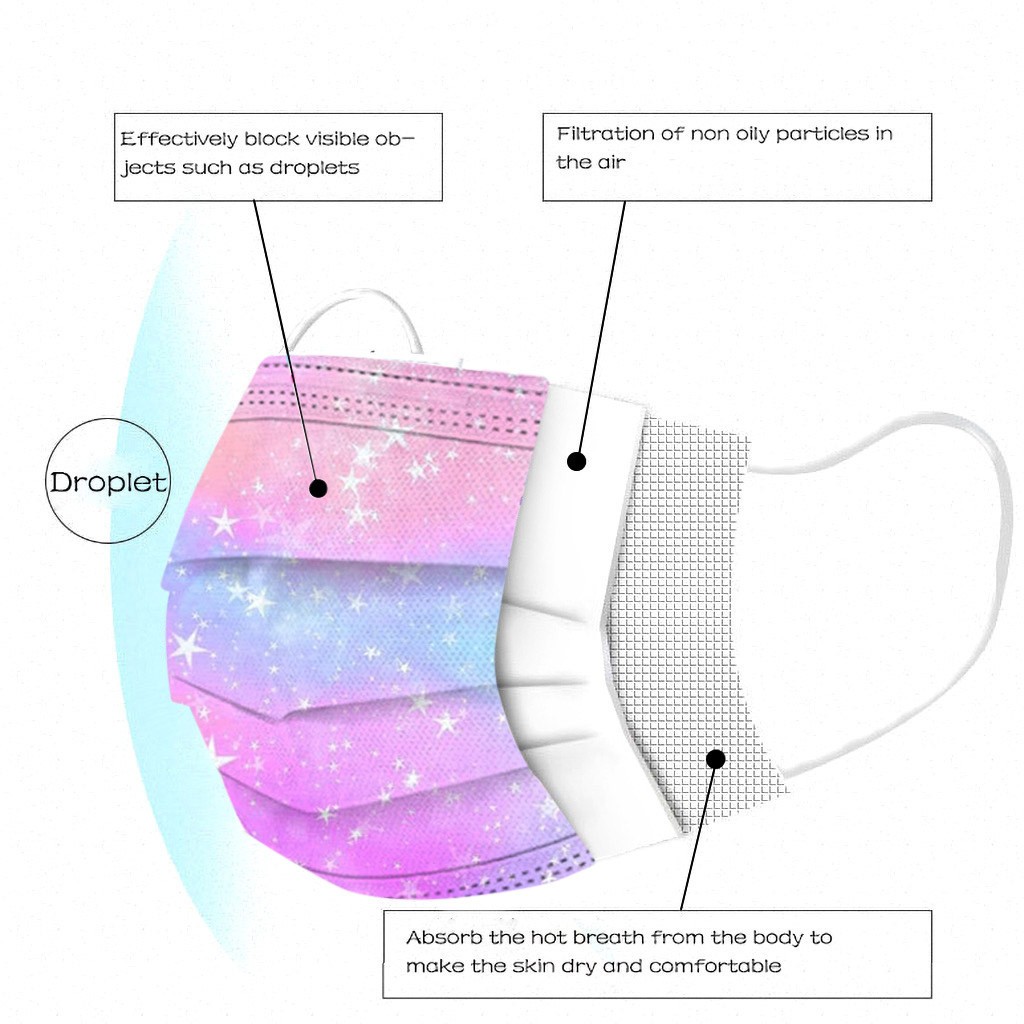 10-100 قطعة قناع الكبار المتاح التعادل صبغ التدرج المطبوعة قناع 3 طبقات غير المنسوجة الملونة الفضاء غالاكسي طباعة قناع الوجه maque