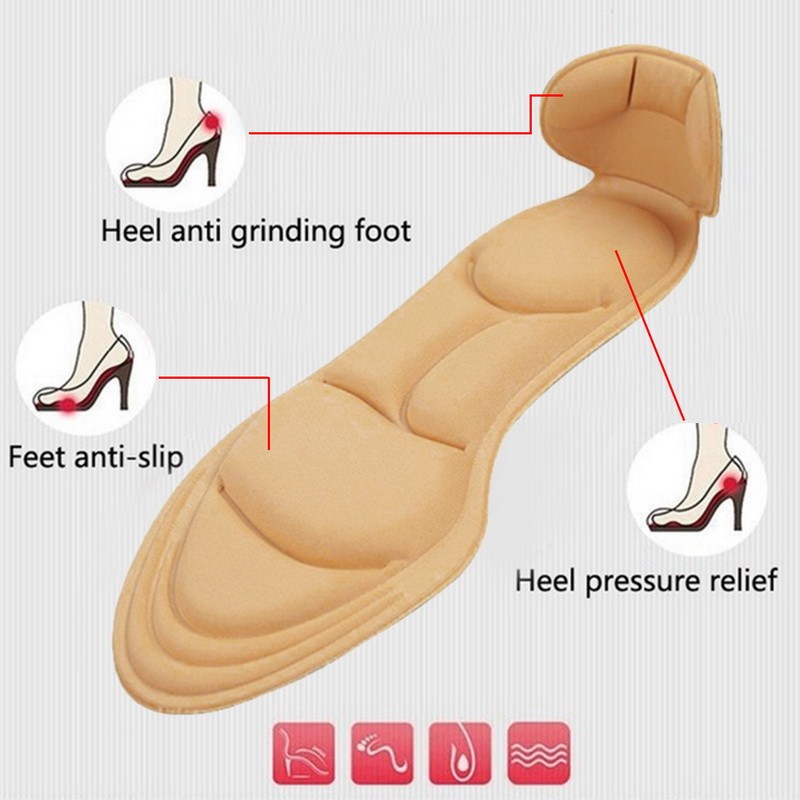 2pcs Memory Foam Insoles Breathable Anti-slip Insole for Feet Pad Insert Heel Post Back for Women High Heels Shoe Accessories